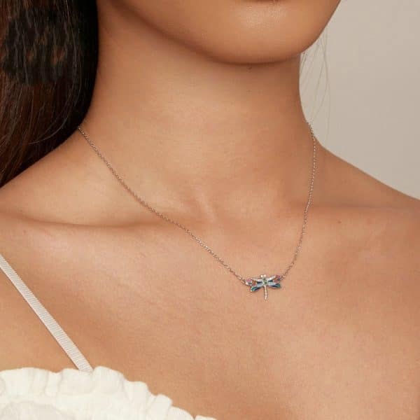 New S925 Sterling Silver Colorful Exquisite Dragonfly Necklace