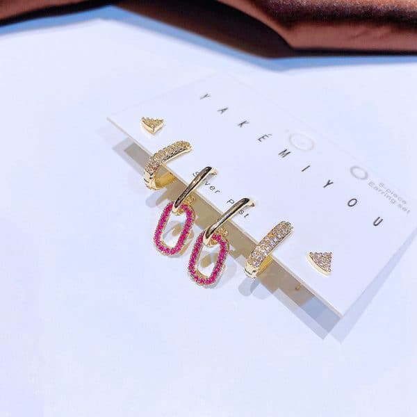 INS Wind Zircon Micro Set Geometric Stud Earrings