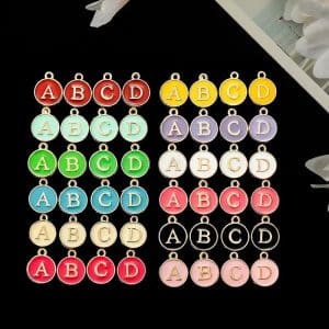 12 Colors Round Drop Oil English Letter Alloy Pendant DIY Ornament Accessories