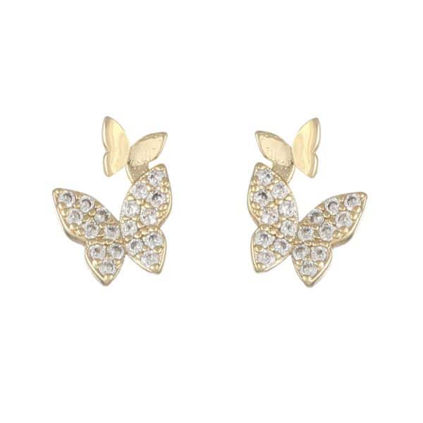 925 Silver Needle Super Fairy Full Diamond Simple Butterfly Stud Earring Set