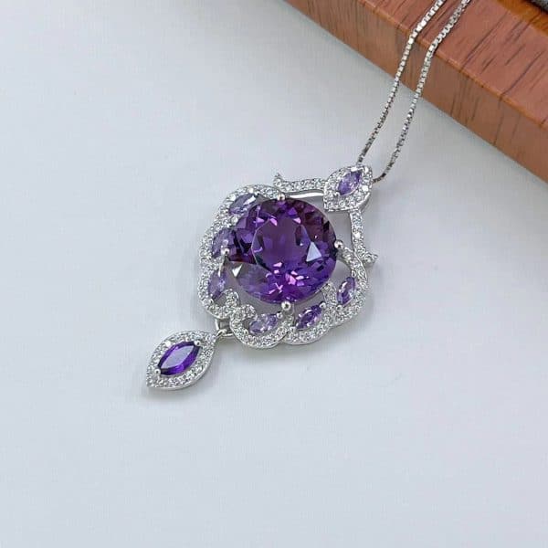 Spring New S925 Silver Platinum-plated Inlaid Amethyst Pendant