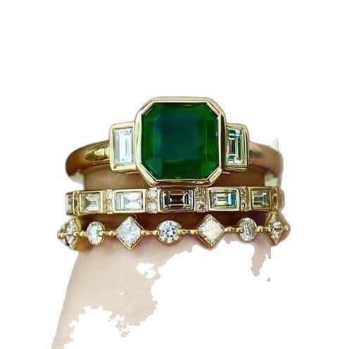 Fashion Alloy Inlaid Zircon Grandmother Green Treasure Ring
