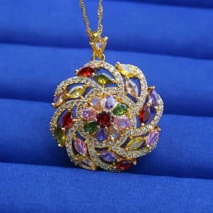 Spiral Design Color Zircon Pendant Necklace Light Luxury