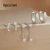 Women's Inlaid Zircon 18K Gold Plating 6-piece Set Trendy Earrings