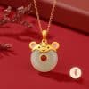 Hetian Jade Peace Buckle Cute Snake 925 Sterling Silver Zodiac Necklace