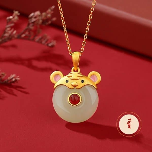 Hetian Jade Peace Buckle Cute Snake 925 Sterling Silver Zodiac Necklace