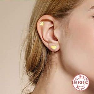 S925 Sterling Silver Compact Mini Geometric Heart-shaped Star Moon Set Ear Studs