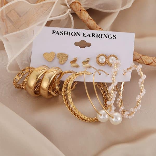 Women's Jewelry Pearl Butterfly Chain Big Ear Stud Set 9-piece Set