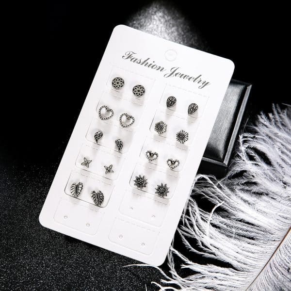 Women's Fashion Love Wings Flower Earrings 9 Piece Set