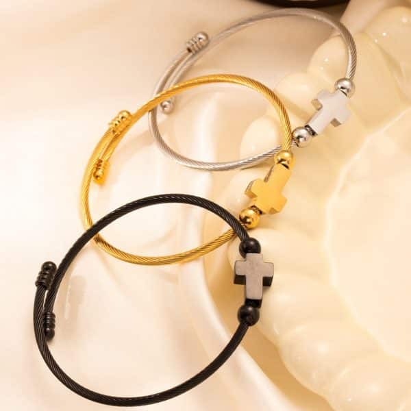 Titanium Steel Retro With Opening Adjustable Cross Bracelet
