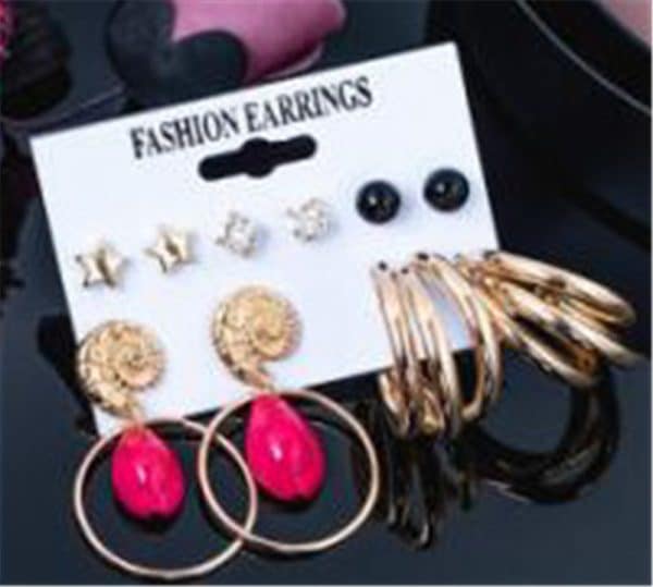 Set Of 9 Pairs Of Earrings With Zircon