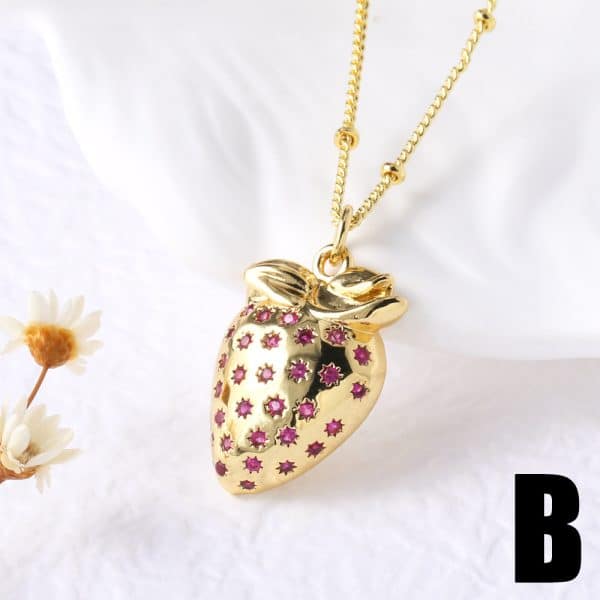 Fruit Strawberry Cherry Pendant Necklace Jewelry For Women