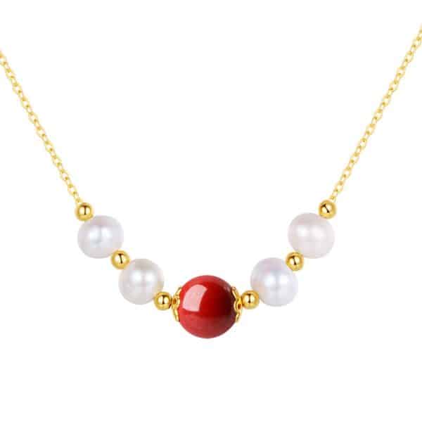 Women's Sterling Silver Cinnabar Red Bean Necklace