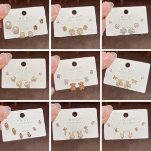 Sterling Silver Needle Exquisite Fashion All-match Cute Three-piece Set Combination Ear Studs