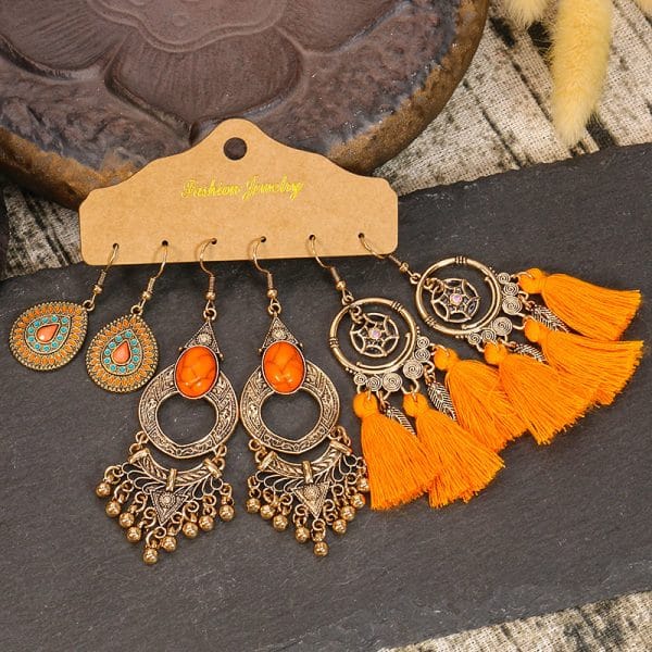 Fashion Tassel Water Drop Geometric Earrings Set