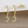 18K Real Gold Electroplated Zircon Moon Studs Three-piece Set