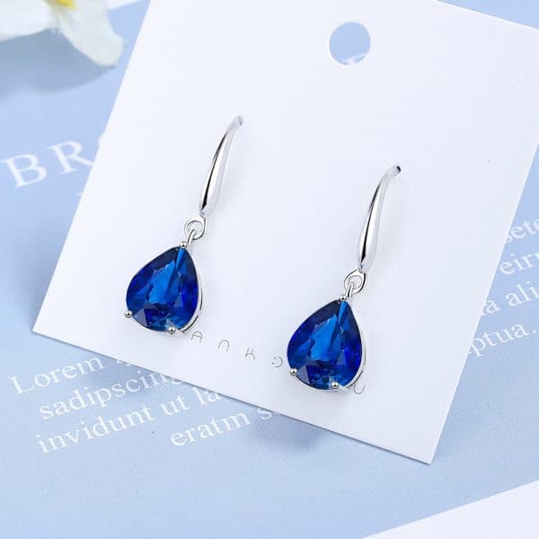 Zircon Water Drop Earrings Women's Simple Royal Blue