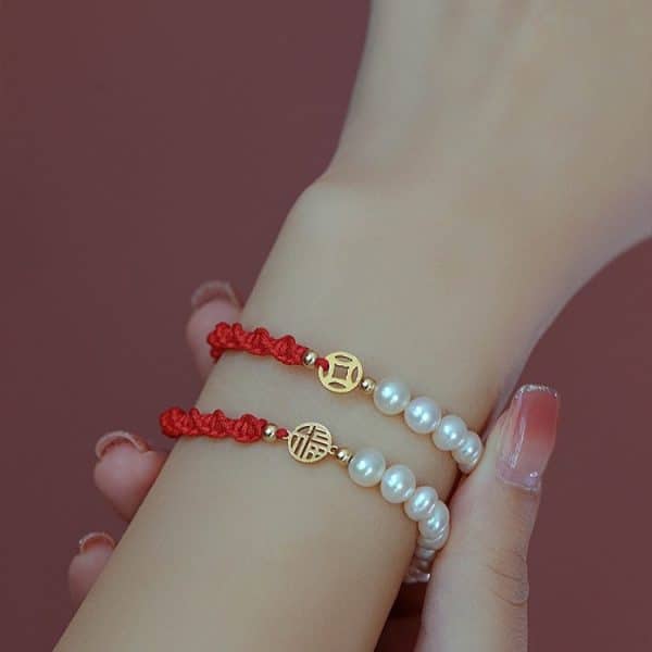 Women's Pearl Braided Red Rope Bracelet