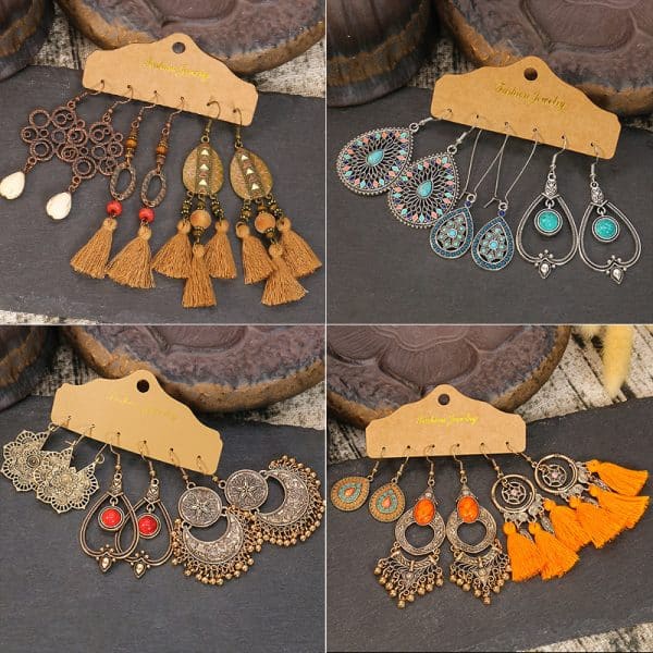 Fashion Tassel Water Drop Geometric Earrings Set