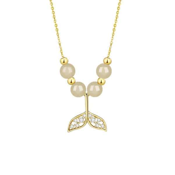Women's 925 Sterling Silver Necklace Hetian Jade Clavicle Ins Style Fishtail Pendant