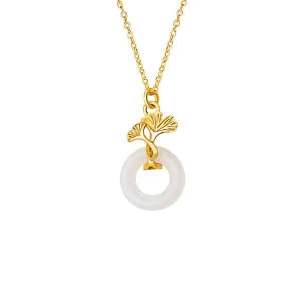 Hetian Jade Necklace Women's New Chinese National Fashion Ginkgo Leaf