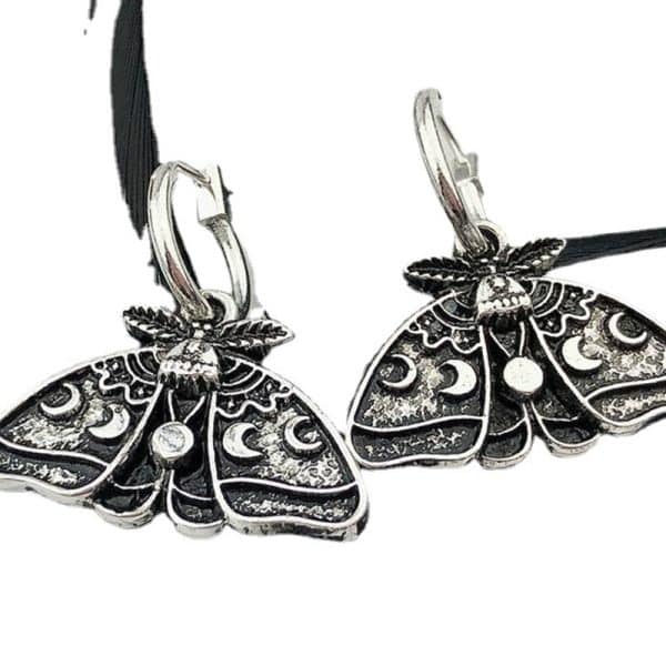 Women's Silver Sun Moon Moth Drop Earrings