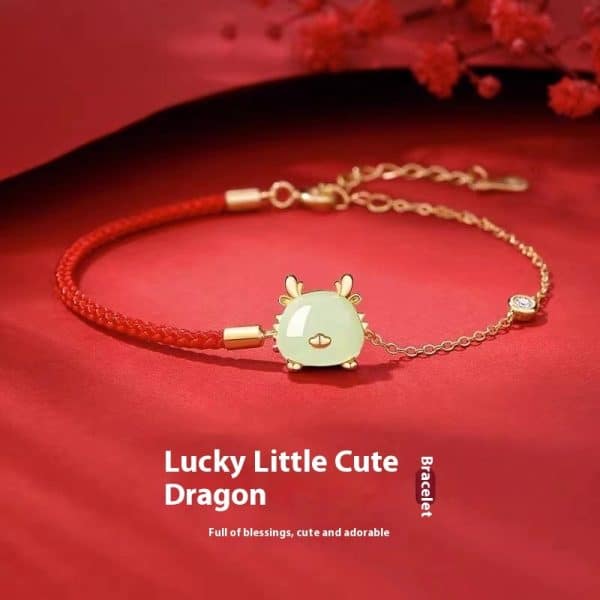 Auspicious Cute Dragon Zodiac Necklace Female Hetian Jade Bracelet Ear Studs