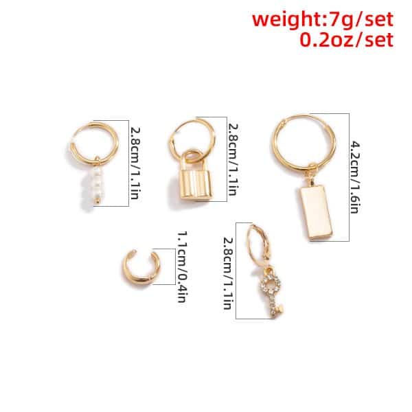 Trendy Mix And Match Geometric Square Brand Lock Set Earrings