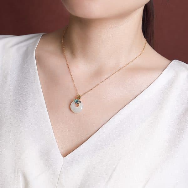 Sterling Silver Gold Plated Hetian Jade Safety Buckle Pendant