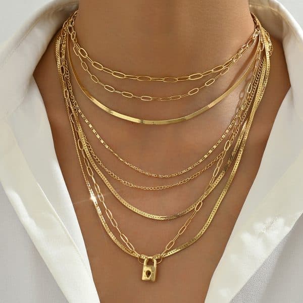 Stacked Layered Alloy Necklace Elegant Necklace All-match Jewelry Suit