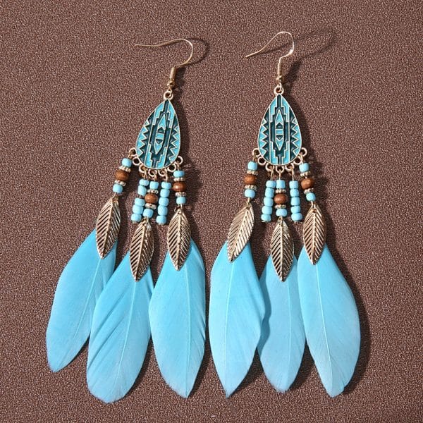 Water Drop Tassel Feather Earrings Female