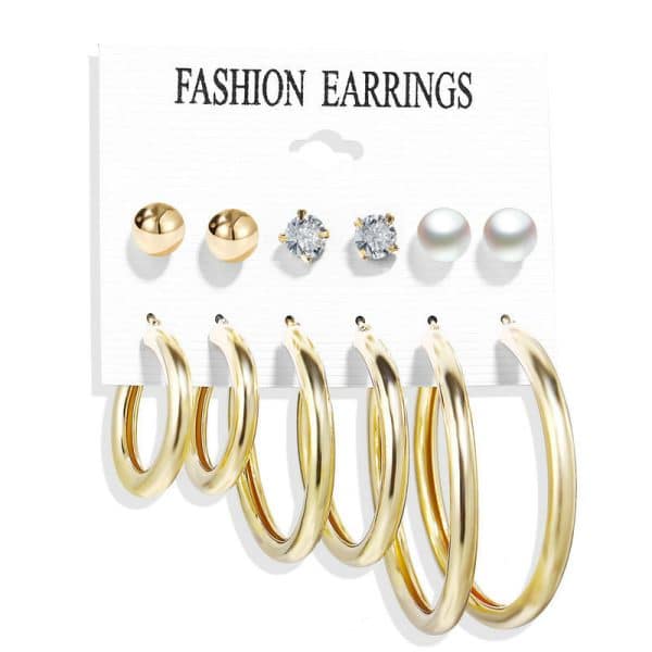 Metallic Element C Type Earring 6-piece Set
