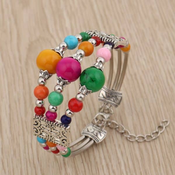Tibetan Accessories Colorful Beads Wide Bangle Turquoise Bracelet
