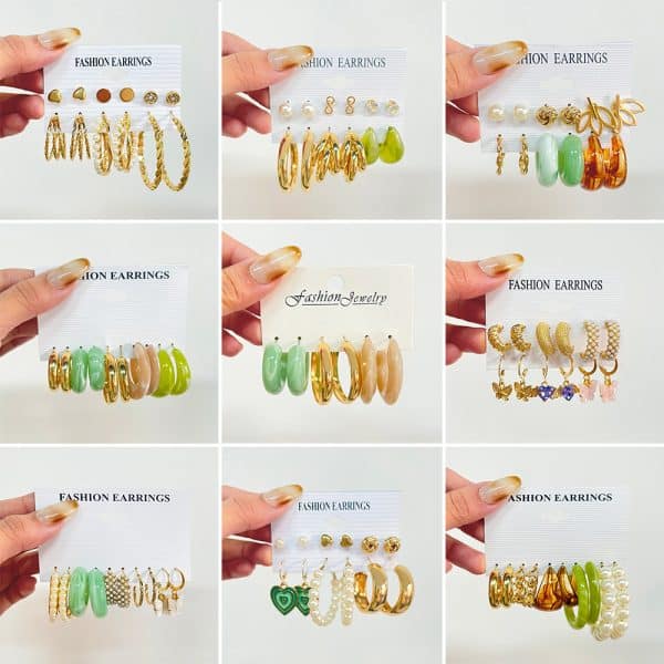 Women's Exaggerated Metal Butterfly Pearl Earrings Set