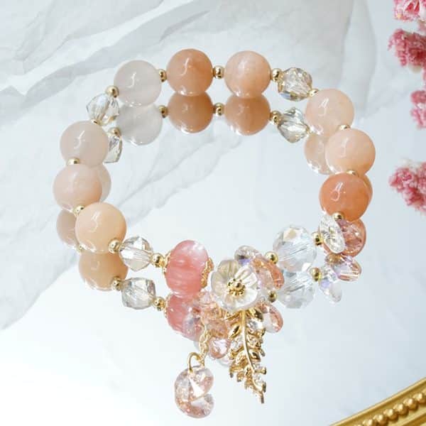 Candy Color Stone Flower Leaf Pendant Crystal Bracelet