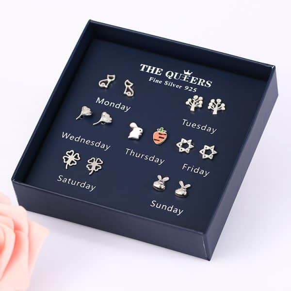 Fashion 925 Silver Needle Asymmetrical Earrings Gift Set