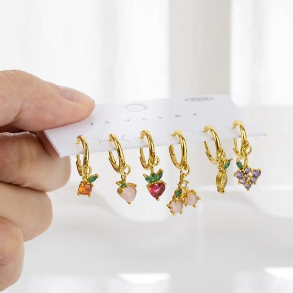 Women's Fashion Grape Lemonade Peach Fruit Center Earrings Set Of 6