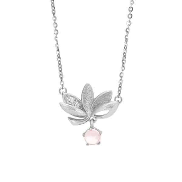 Pink Crystal Necklace Women's Sterling Silver Lotus