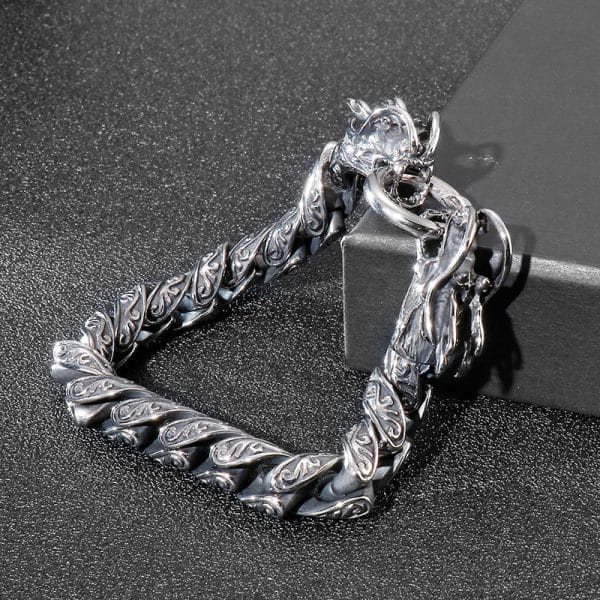 Vintage Distressed Power Style Personalized Double Chinese Dragon Heads Titanium Steel Bracelet