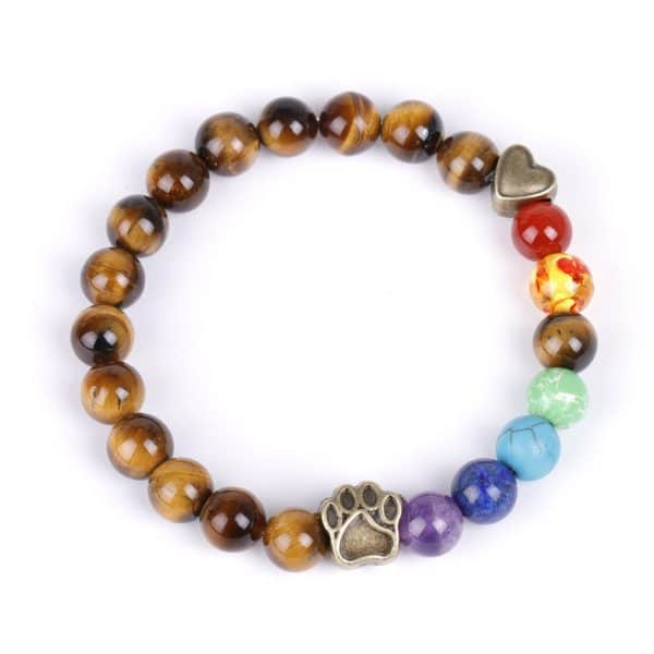 Bronze Love Heart Shaped Dog Claw Bracelet Volcanic Stone Colorful Jewelry