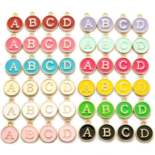 12 Colors Round Drop Oil English Letter Alloy Pendant DIY Ornament Accessories