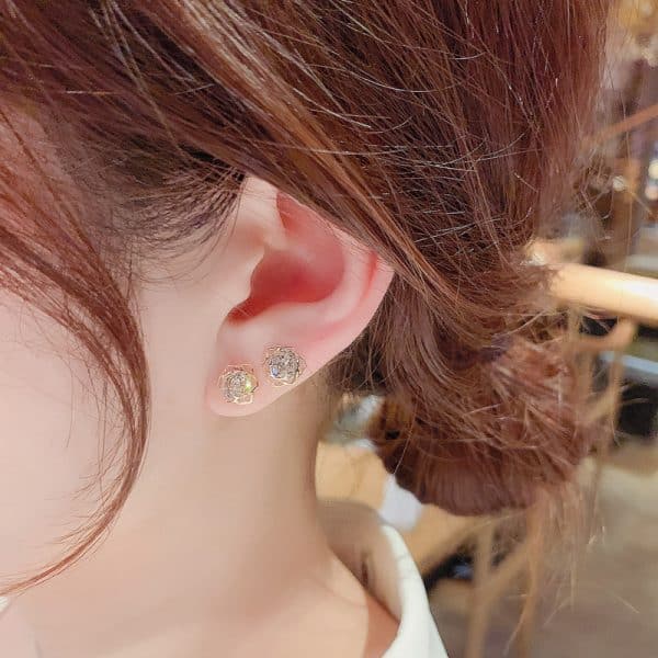 Sterling Silver Needle Zircon Rose Three-piece Set Ear Studs One Card Three Pairs