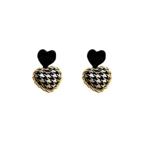 Women's Silver Post Heart Houndstooth Drop Earrings