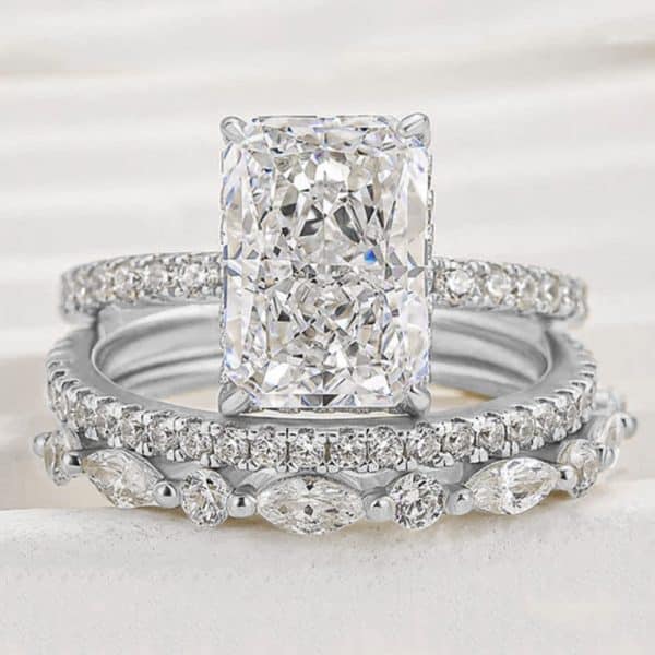 S925 Sterling Silver Super Shiny Ice Flower Cut Zircon Ring Suit