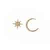 Real Gold Zircon Micro-Set Octopus And Moon Asymmetric Stud Earrings