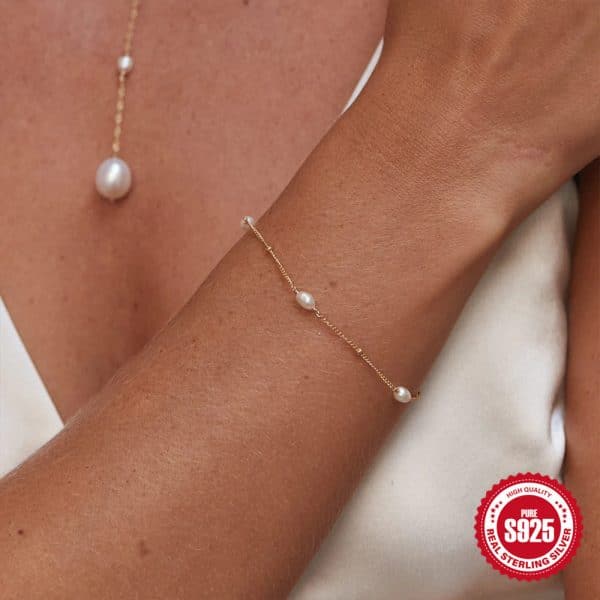 925 Sterling Silver Simple Pearl Ball Beads Bracelet All-matching Graceful