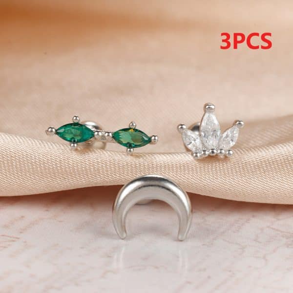 Moon Diamond Crown Stud Earring Three-piece Set