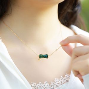Natural Green Moss Stone Bamboo Necklace