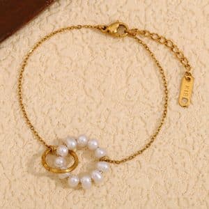 Stainless Steel 18K Gold Plating Double Ring Bracelet