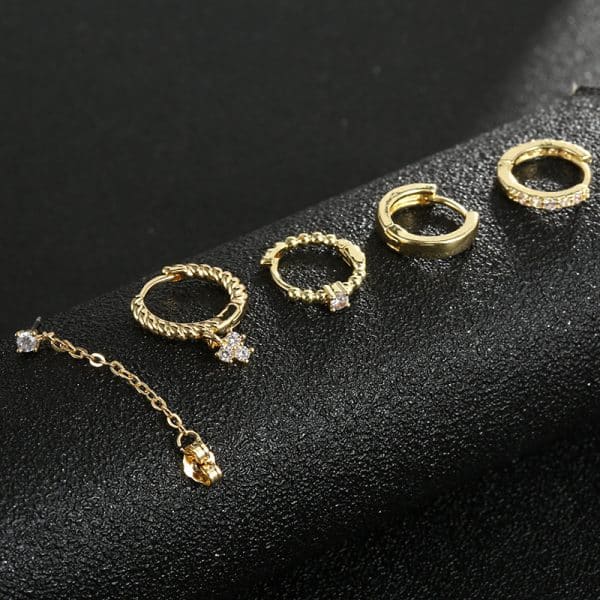 5 Pairs Gold And Silver Ring Earrings Set